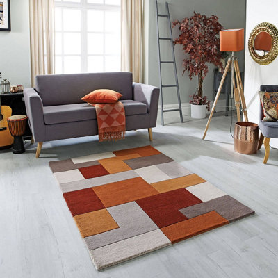 Handmade Luxurious Modern GeomtetricOrange Wool Easy to Clean Rug for Living Room & Bedroom-120cm X 170cm