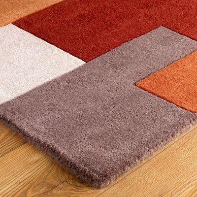 Handmade Luxurious Modern GeomtetricOrange Wool Easy to Clean Rug for Living Room & Bedroom-160cm X 230cm