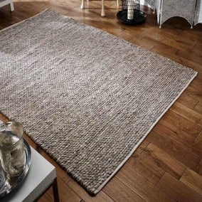 Handmade Luxurious Plain Easy to Clean Textured Taupe Wool Rug for Living Room & Bedroom-120cm X 170cm