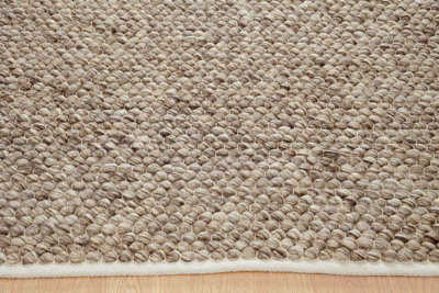 Handmade Luxurious Plain Easy to Clean Textured Taupe Wool Rug for Living Room & Bedroom-120cm X 170cm