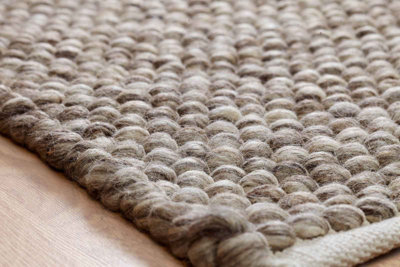 Handmade Luxurious Plain Easy to Clean Textured Taupe Wool Rug for Living Room & Bedroom-200cm X 290cm