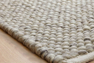 Handmade Luxurious Plain Wool Easy to Clean Textured Grey Wool Rug for Living Room & Bedroom-120cm X 170cm