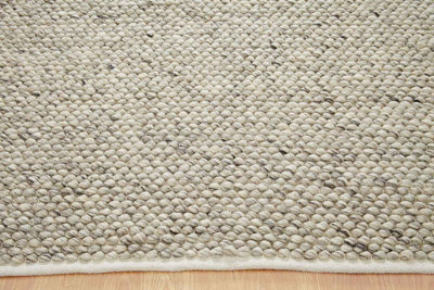 Handmade Luxurious Plain Wool Easy to Clean Textured Grey Wool Rug for Living Room & Bedroom-120cm X 170cm