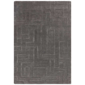 Handmade Modern Charcoal Abstract Wool Easy to Clean Rug for Living Room & Bedroom-120cm X 170cm
