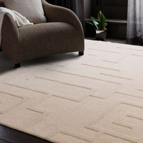 Handmade Modern Cream Abstract Wool Easy to Clean Rug for Living Room & Bedroom-160cm X 230cm