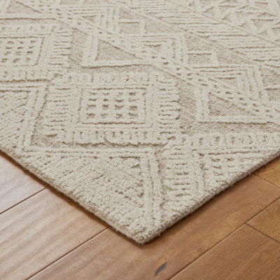 Handmade Modern Easy to Clean Beige Ivory Wool Geometric Living Room ...
