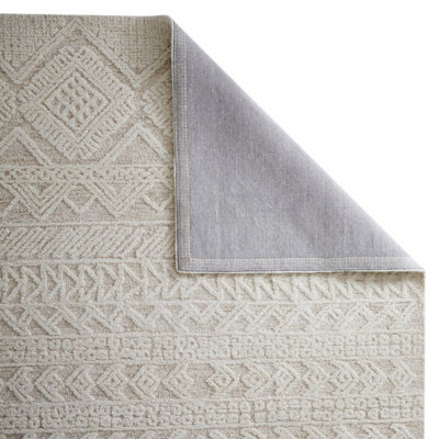 Handmade Modern Easy to Clean Beige Ivory Wool Geometric Living Room ...