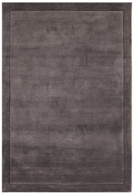 Handmade Modern Easy to Clean Black Shaggy Bordered Plain Wool Rug for Living Area & Bedroom-120cm X 170cm