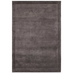 Handmade Modern Easy to Clean Black Shaggy Bordered Plain Wool Rug for Living Area & Bedroom-120cm X 170cm
