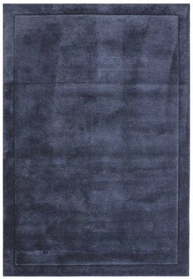 Handmade Modern Easy to Clean Blue Shaggy Bordered Plain Wool Rug for Bedroom & Living Room-200cm X 290 cm