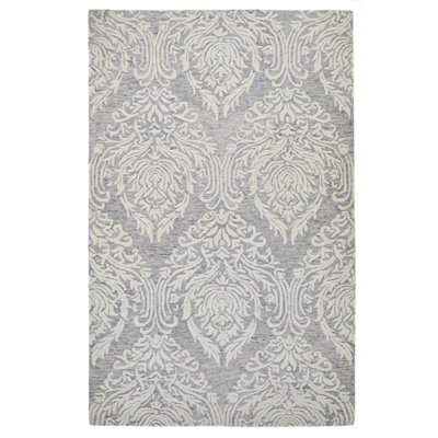 Handmade Modern Easy to Clean Floral Grey Ivory Wool Rug for Living Room & Bedroom-160cm X 230cm