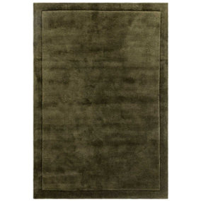 Handmade Modern Easy to Clean Forest Green Shaggy Bordered Plain Wool Rug for Bedroom & Living Room-120cm X 170cm