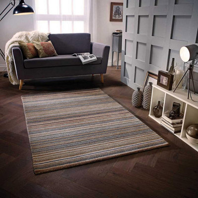 Handmade Modern Easy to Clean Striped Natural Wool Rug for Living Room & Bedroom-80cm X 150cm