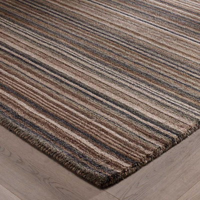 Handmade Modern Easy to Clean Striped Natural Wool Rug for Living Room & Bedroom-80cm X 150cm