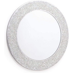 Handmade Modern Mosaic Crackle Round Silver Framed Mirror