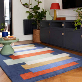 Handmade Modern Multi Geometric Wool Easy to Clean Rug for Living Room & Bedroom-120cm X 170cm