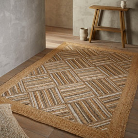 Handmade Modern Natural Easy to Clean Bordered Geometric Rug for Living Room Dining Room & Bedroom-120cm X 170cm