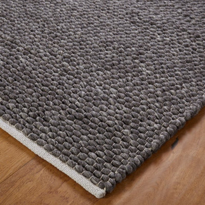Handmade Modern Plain Wool Easy to Clean Textured Charcoal Rug for Living Room & Bedroom-120cm X 170cm