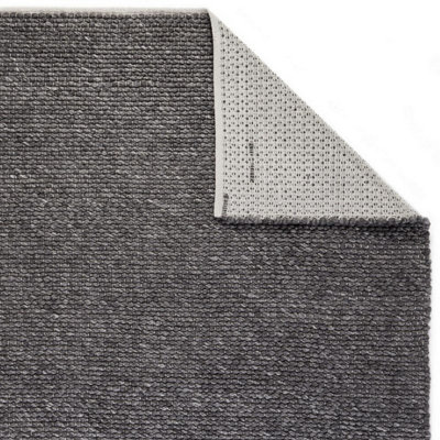 Handmade Modern Plain Wool Easy to Clean Textured Charcoal Rug for Living Room & Bedroom-200cm X 290cm