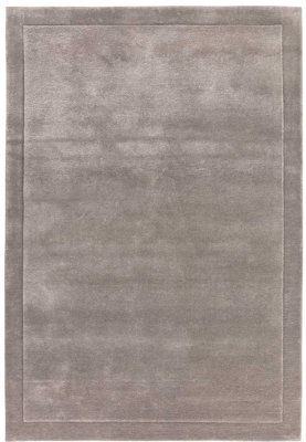 Handmade Modern Shaggy Easy to Clean Silver Bordered Plain Wool Rug for Bedroom & Living Room-160cm X 230cm