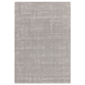 Handmade Modern Silver Abstract Wool Easy to Clean Rug for Living Room & Bedroom-120cm X 170cm