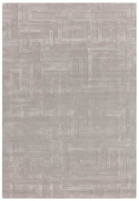 Handmade Modern Silver Abstract Wool Easy to Clean Rug for Living Room & Bedroom-200cm X 290cm