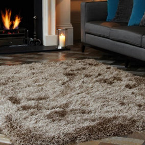Handmade Modern Taupe Plain Shaggy Sparkle Easy to clean Rug for Bed Room Living Room and Dining Room-100cm X 150cm