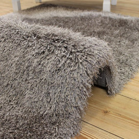 Handmade Modern Taupe Plain Shaggy Sparkle Easy to clean Rug for Bed Room Living Room and Dining Room-160cm X 230cm