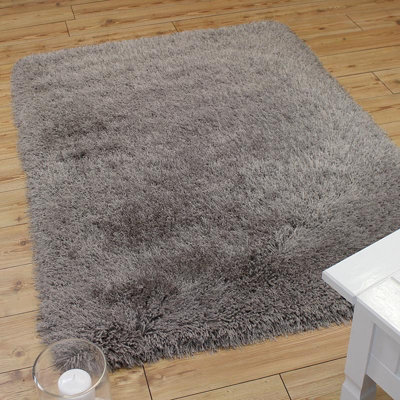 Handmade Modern Taupe Plain Shaggy Sparkle Easy to clean Rug for Bed Room Living Room and Dining Room-160cm X 230cm