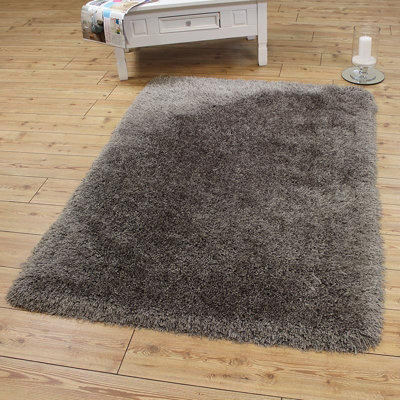 Handmade Modern Taupe Plain Shaggy Sparkle Easy to clean Rug for Bed Room Living Room and Dining Room-160cm X 230cm