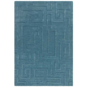 Handmade Modern Teal Abstract Wool Easy to Clean Rug for Living Room & Bedroom-120cm X 170cm