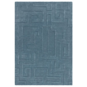 Handmade Modern Teal Abstract Wool Easy to Clean Rug for Living Room & Bedroom-160cm X 230cm