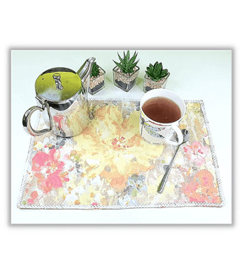 HANDMADE PLACEMATS - GIVERNY SIENNA WITH LACE - 43.5 X 28.5 CM SET OF 2