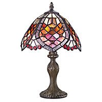 Handmade Red Beaded Stained Glass Tiffany Table Lamp