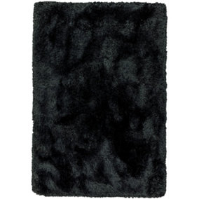 Handmade Rug, Anti-Shed Black Luxurious Rug for Bedroom, Easy to Clean Plain Dining Room Rug, Shaggy Rug-120cm X 170cm