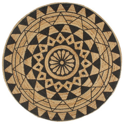 Handmade Rug Jute with Black Print 90 cm