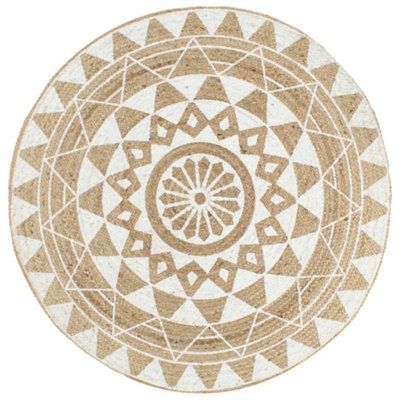 Handmade Rug Jute with White Print 150 cm