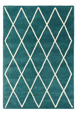 Handmade Rug, Modern Geometric Rug, Luxurious Teal Rug for Bedroom, & Living Room, Wool Rug-160cm X 230cm