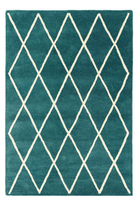 Handmade Rug, Modern Geometric Rug, Luxurious Teal Rug for Bedroom, & Living Room, Wool Rug-200cm X 290cm