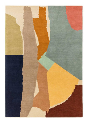 Handmade Rug, Wool Living Room Rug, Easy to Clean Abstract Rug for Dining Room, 10mm Thick Multi Wool Rug-200cm X 290cm