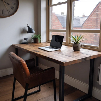 Handmade Rustic and Industrial Office Desk - Jacobean - Black U Legs ...