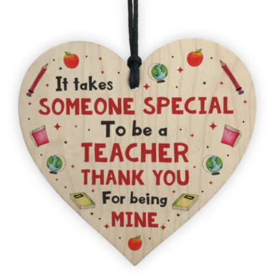 Handmade Thank You Teacher Gift Wood Heart Leaving School Nursery ...