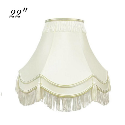 Handmade Victorian Cream Silk Lampshade Double Scallop Gold Trim Tassels 22 Inch
