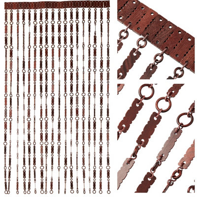 Handmade Wooden Beaded Door Curtain Screen (90 x 200cm) - Dark Brown Color - Easy Installation for Hanging Beaded Door Blinds