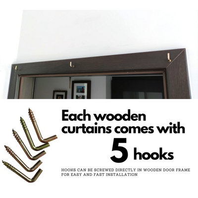 Handmade Wooden Beaded Door Curtain Screen (90 x 200cm) - Dark Brown Color - Easy Installation for Hanging Beaded Door Blinds - 8