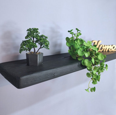 Handmade Wooden Rustic Floating Shelf 145mm Black Ash Length of 40cm - 3