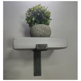 Handmade Wooden Rustic Flower Shelf Bracket Bent Down 22.5 x 20cm Antique Grey