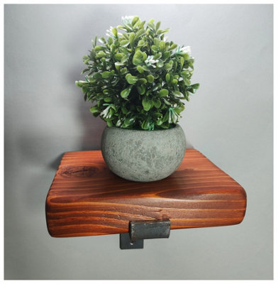 Handmade Wooden Rustic Flower Shelf Bracket Bent Down 22.5 x 20cm Teak