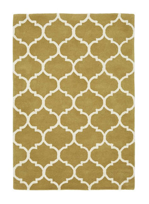 Handmade Wool Rug, Modern Geometric Rug, Luxurious Living Room Rug, Ochre Rug, Easy to Clean Wool Rug-120cm X 170cm