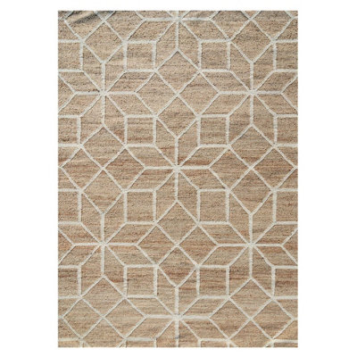 Handwoven Natural Beige Geometric Jute Area Rug 160x230cm